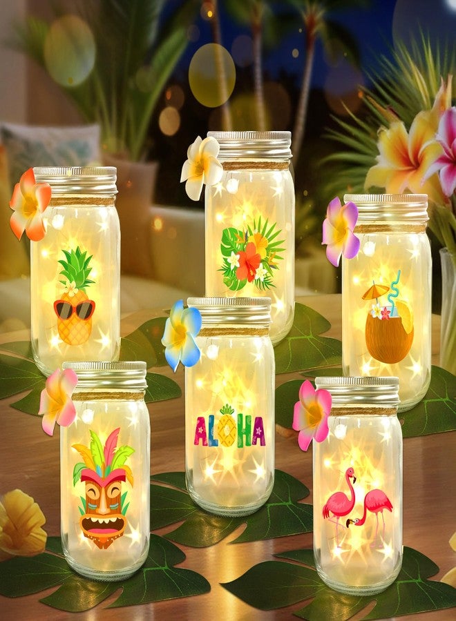 CUPLOOV Luau Party Decorations Mason Jars Set, 6 Pcs Glowing Mason Jars with Lids Centerpieces Decoration for Table for Hawaiian Luau Summer Pool Beach Party Table Decorations, Hawaiian Centerpieces - Image 2